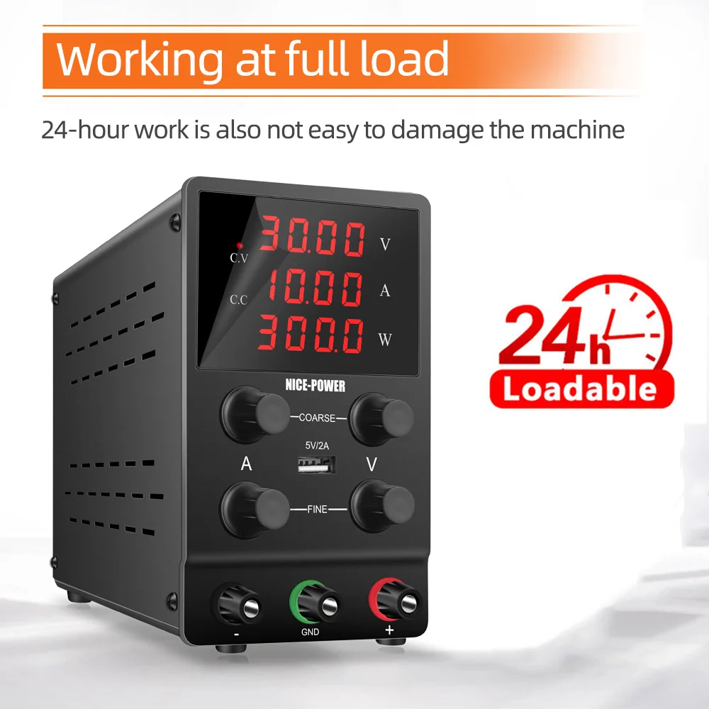 조정 가능한 실험실용 DC 전원 공급 장치 0-30V 5A/10A 60V 5A 120V 3A 4자리 LED 디스플레이 4개 노브 거친 및 미세 조정 기능, 냉각 팬 포함