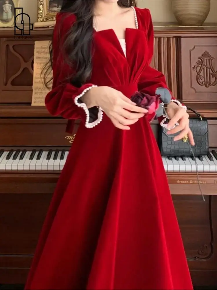 Robe Noël Femme Vintage En Velours - Manches Longues - Style Rétro Années 50 - Parfaite Pour Soirée & Fêtes