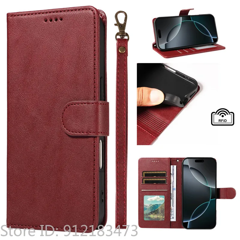Matte Leather Magnetic Wallet Case with Card Slot and Flip Cover