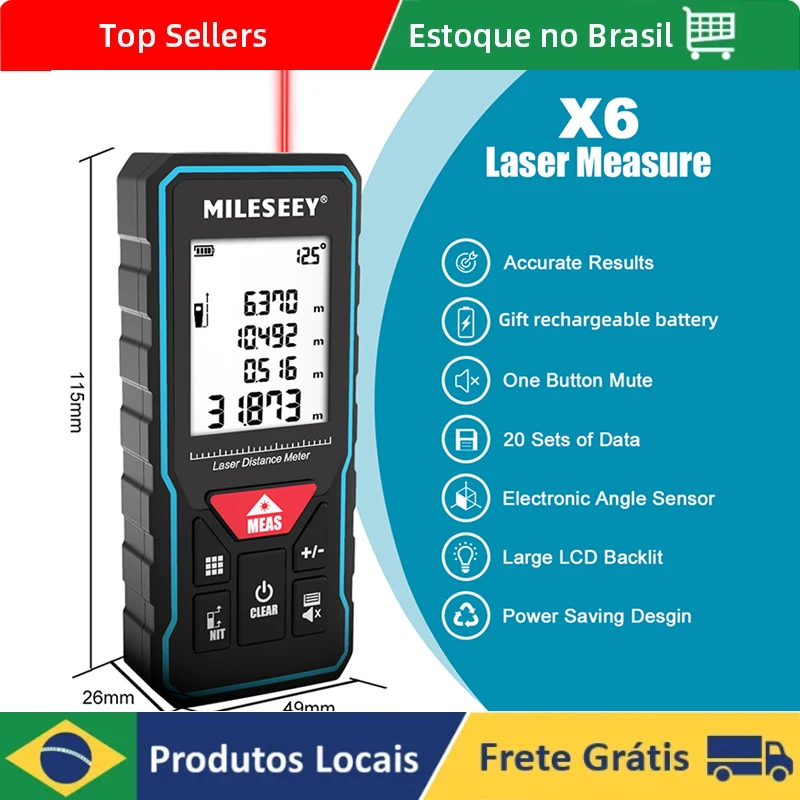 MILESEEY X6 Laser tape measure 40M 60M 80M 100M, Professional Rangefinder with angle display for DIY, Decorating, Building