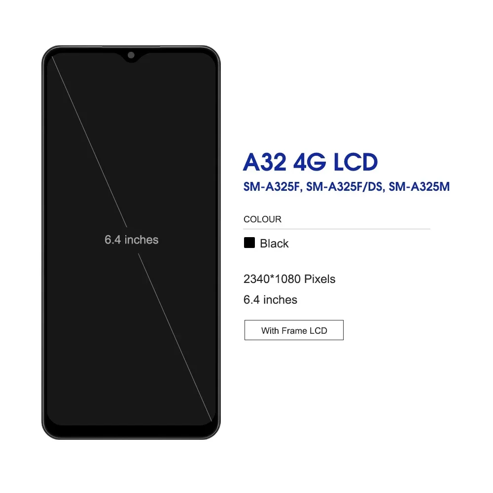 슈퍼 AMOLED LCD 디스플레이 프레임 터치 디지타이저 스크린, 삼성 갤럭시 A32 4G LCD, 삼성 A325 A325F SM-A325F DS, 6.4 인치
