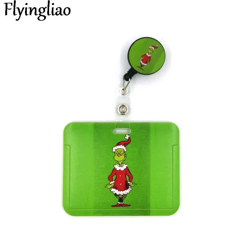 Green Christams Cat Cute Credit Card Cover Lanyard Bags Retractable Badge Reel Student  Name Clips Card ID Card Holder Chest