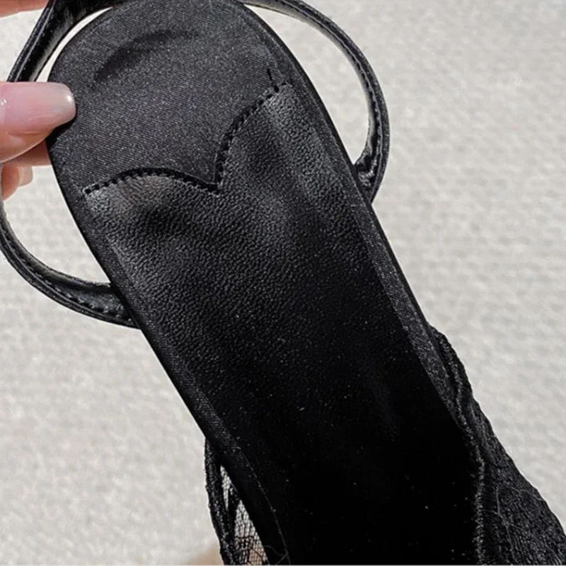 Französische sexy Spitzen-Mesh-High-Heels mit spitzer Zehenpartie, Knöchelriemen-Stilettos, atmungsaktive Damenschuhe für Party, Club, Hochzeit, Übergrößen – Detail 5