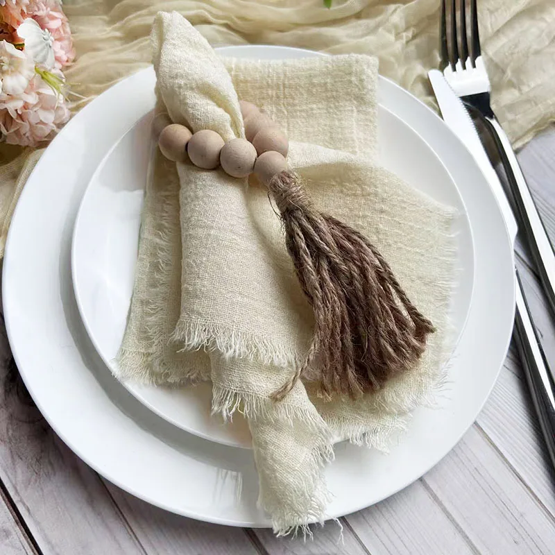 6pcs 32x32cm Gauze cotton Wedding Napkins Reusable Blue Trim Tea Towel Rustic Retro Burrs napkins For Dinner,Party,Weddings 5