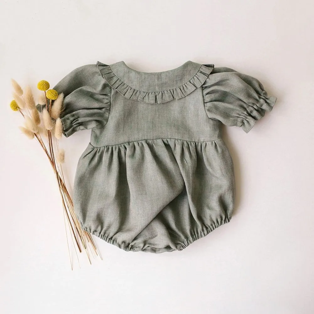 2PCS Summer Baby Girls Clothes 0-2 Y Linen Cotton Baby Girls Rompers Short Sleeve Newborn One Piece Fashion Baby Playsuit 4