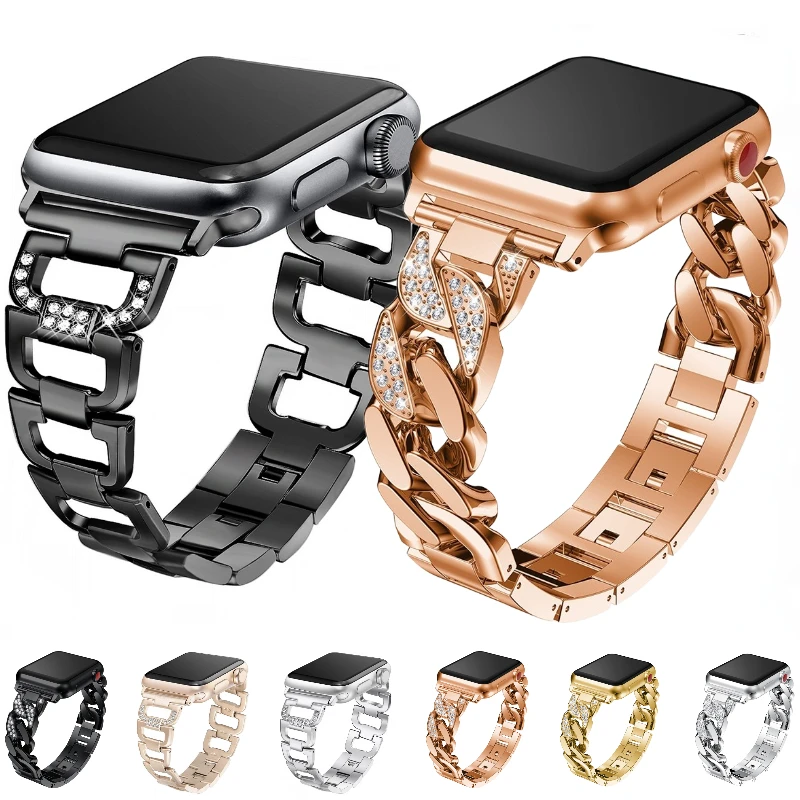 

Metal Stainless Steel Band for Apple Watch Ultra 49mm 8 7 45mm 41mm Luxury Diamond Strap for SE 4 5 6 44mm 40mm 3 42mm 38mm Belt