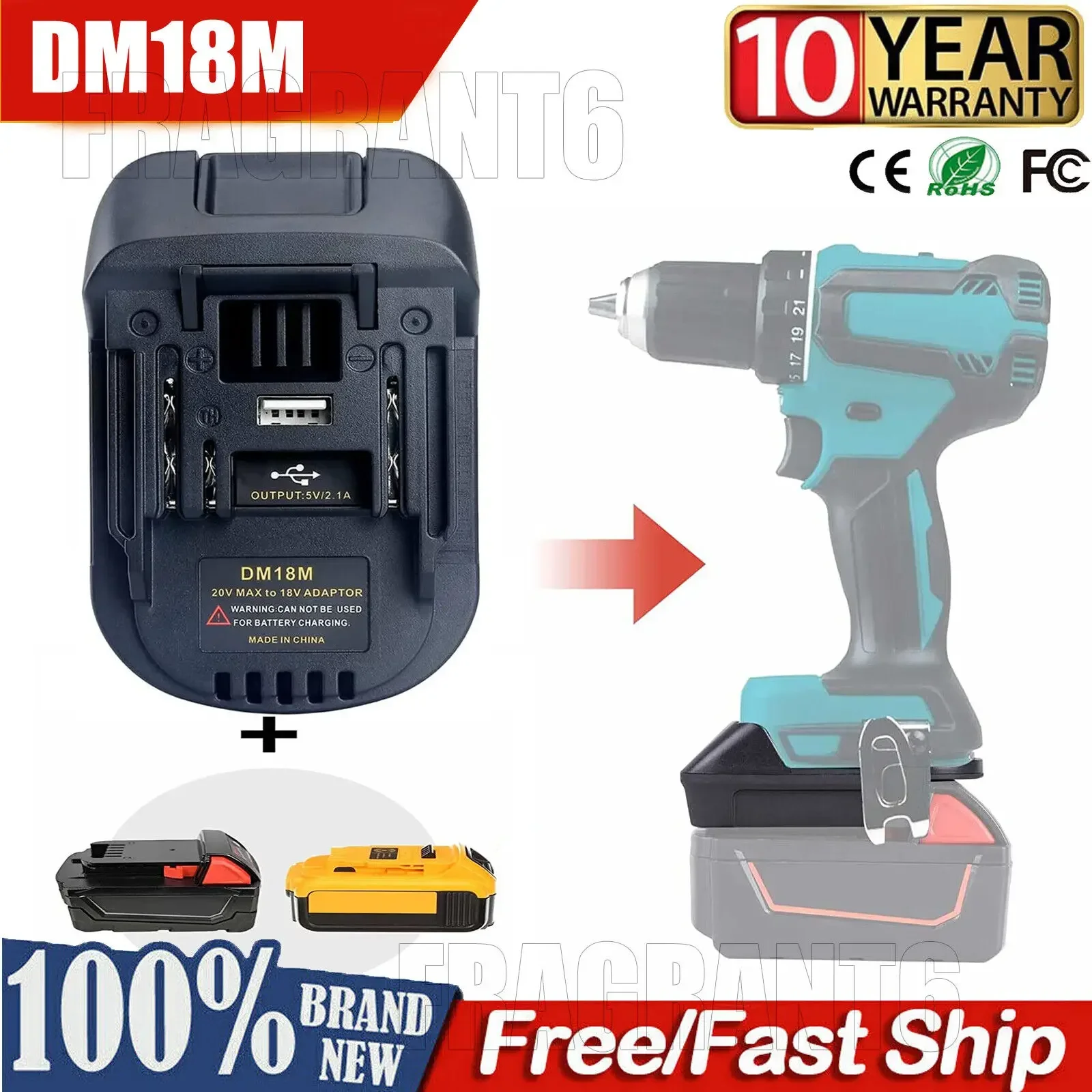 DM18M Battery Converter Adapter for Milwaukee 18V for Dewalt 20V Battery Convert to for Makita 18V BL1830 BL1850 Batteries tool
