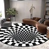 3D Round Carpets for Living Room Simple Black&White 3D Stereo Vision Carpet Area Rugs Geometric Anti-Skid Home Bedroom Floor Mat 3
