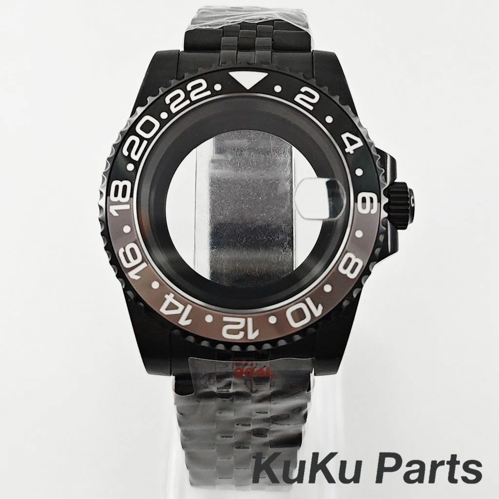 Black Purple GMT Bezel Watch Case with PVD Black Jubilee Bracelet and Sapphire Crystal