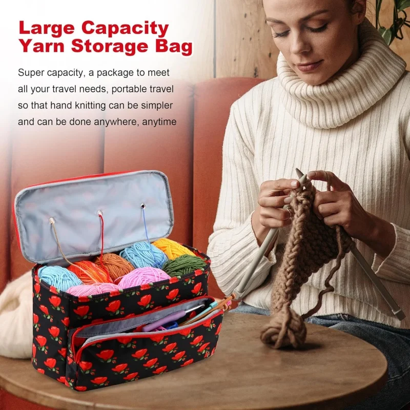 Large Capacity Yarn Storage Bag Crochet Bag with Grommets Tangle