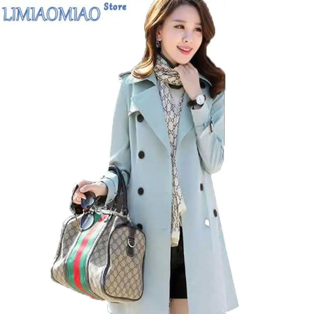 New Women Trench Coat Spring Autumn Windbreaker Female Mid-long Double-Breasted Jacket With Belt Basic Coat Cotton Outwear Belt