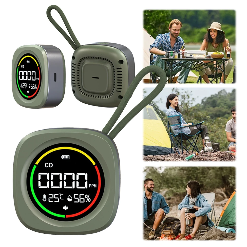 3 In 1 Carbon Monoxide Detector HD LCD Display Portable Gas Detector 1000mAh CO Temperature Humidity for Indoor Outdoor