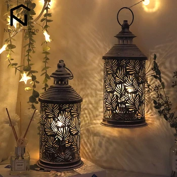 2Pcs Metal Candle Holder Lantern Battery Powered Hanging Table Lamp with Edison Style Bulb for Outdoors Indoors Home Decor