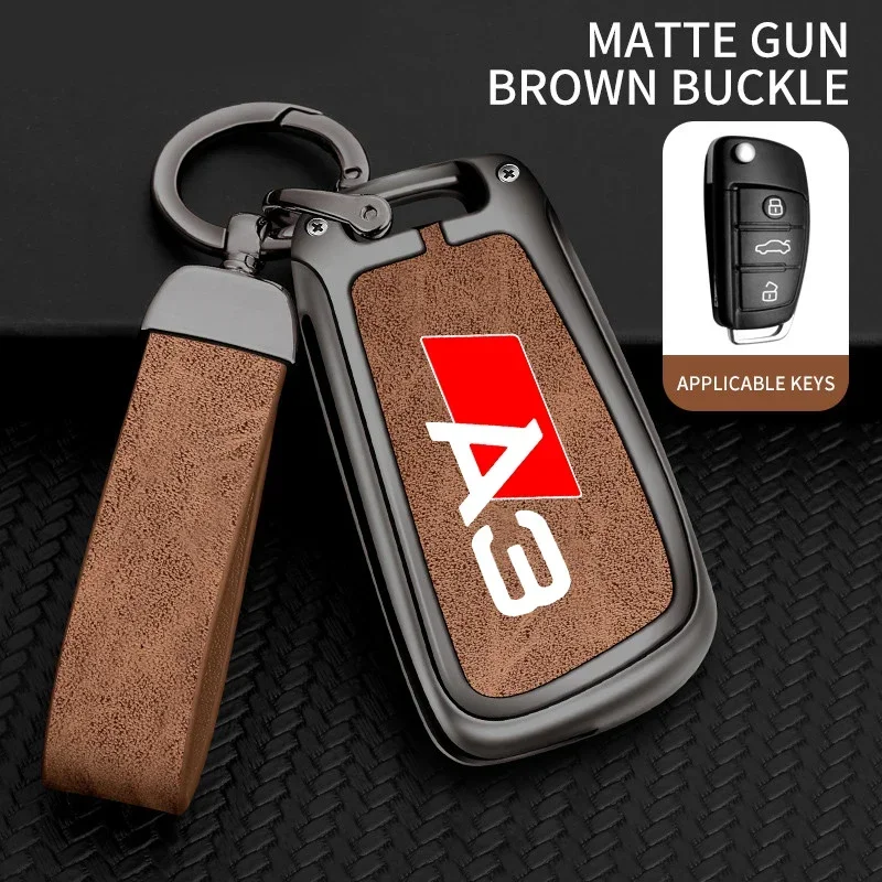Zinc Alloy Leather Car Key Case Cover with Custom Logo and Keychain Bag