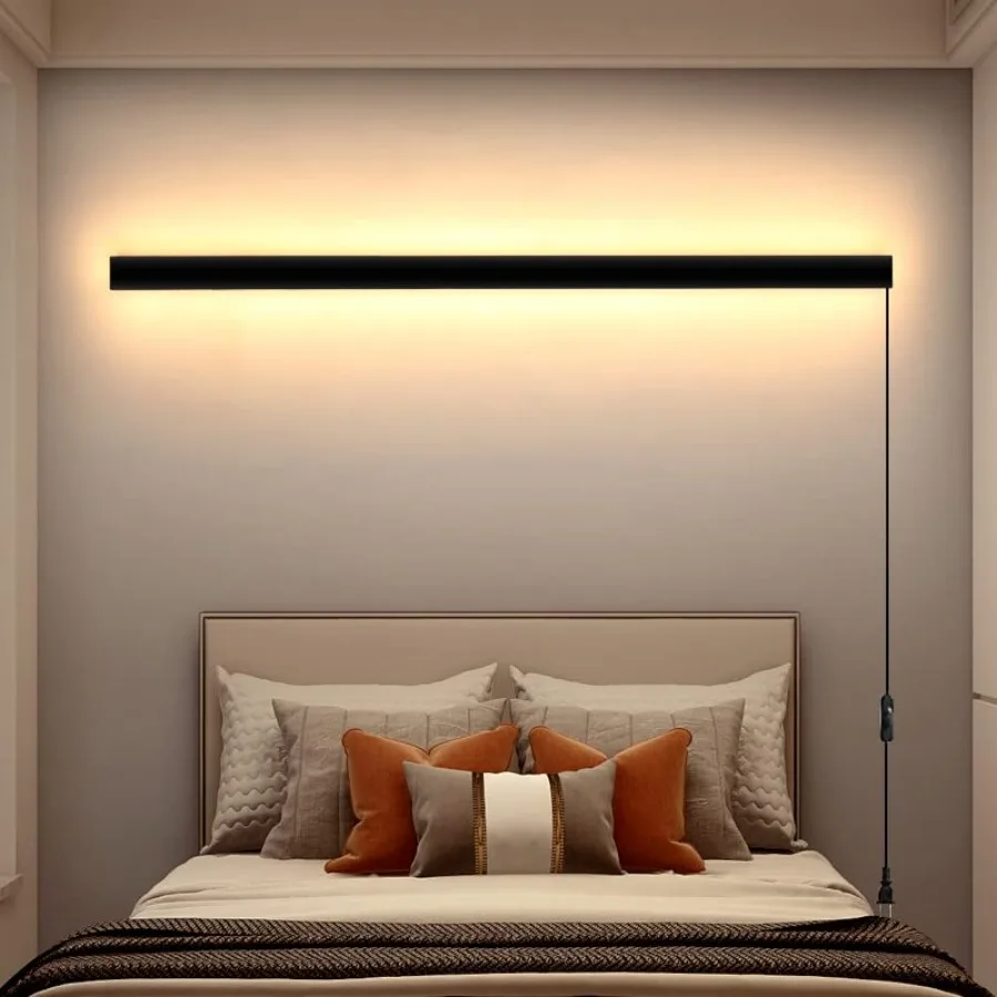 Modern Plug in Long Wall Sconce 39" Matte LED Wall Lights 20W Warm 3000K Acrylic Indoor Wall lamp with 59" Plug Cable for Bedro