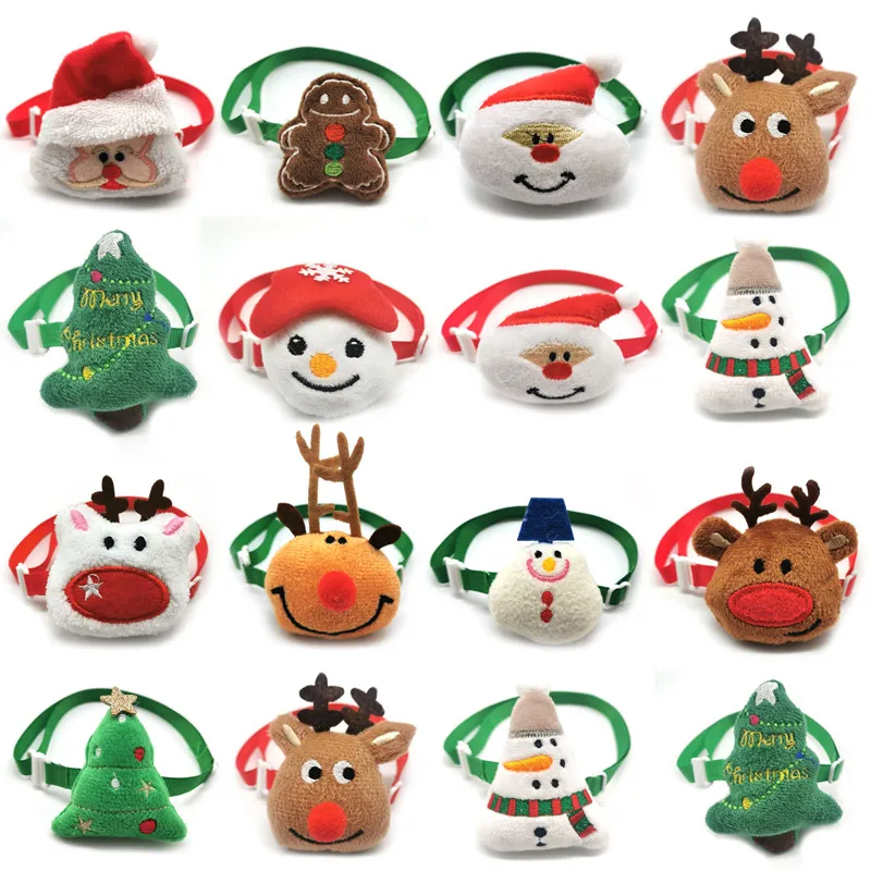 

30/50pcs Cute Christmas Pet Bow Ties Neckties Adjustable Snowman Deer Collar for Small Middle Dog Puppy Ties Grooming Supplies