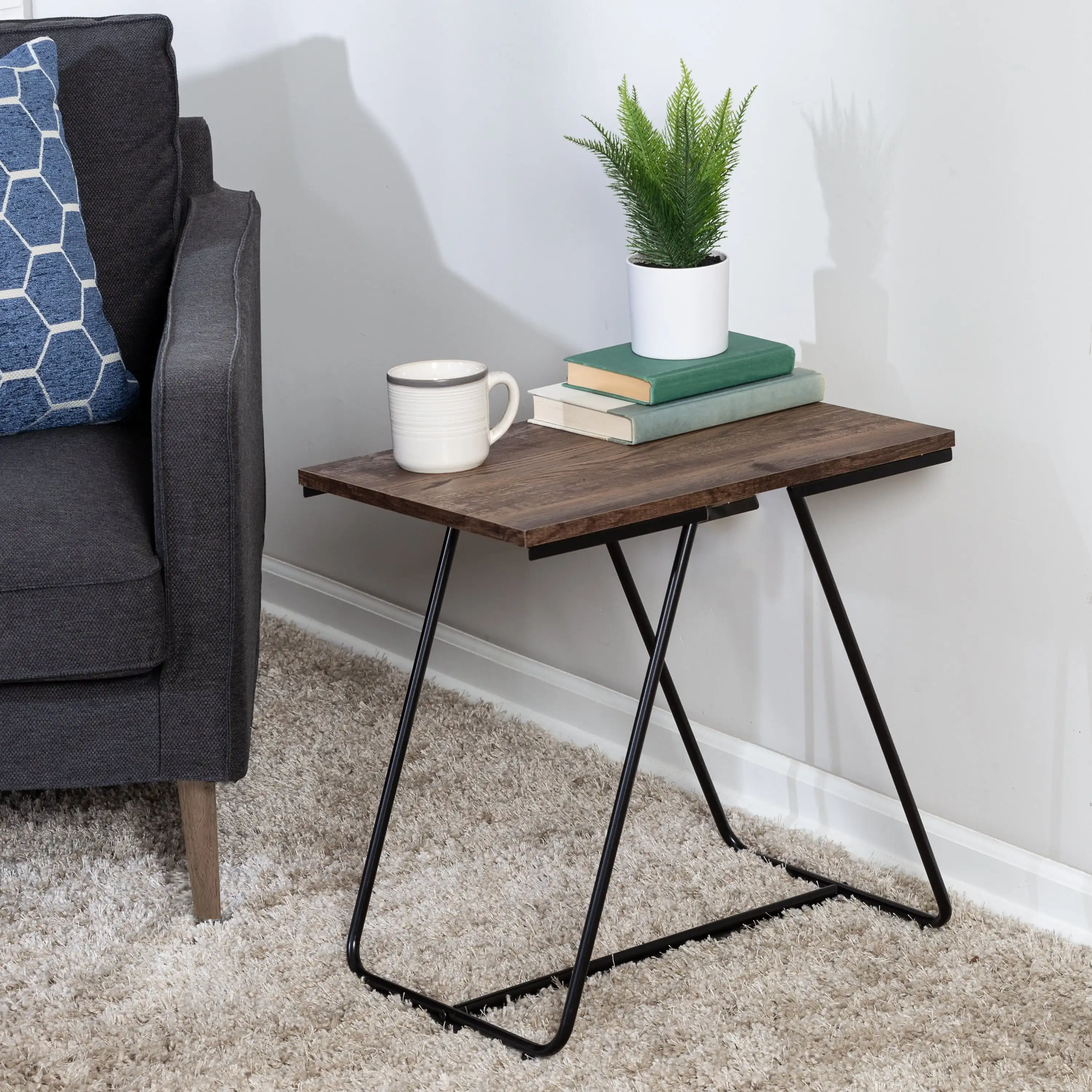 

Honey-Can-Do Steel and MDF Square Side Table, Natural/Black