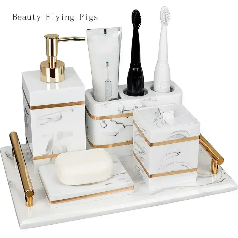 1pcs Resin Light Luxury Bathroom Wash Tray Hotel Bathroom Wash Table Toothbrush Shelf Decoration Toilet Accessories