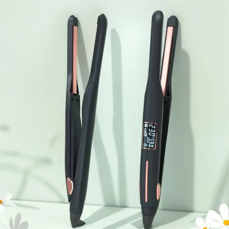 Mini Hair Straightener Curler Titanium Thin Plate Pencil Flat Iron For Short Hair Beard Pixie Cut Salon Styling Tool 100-240V