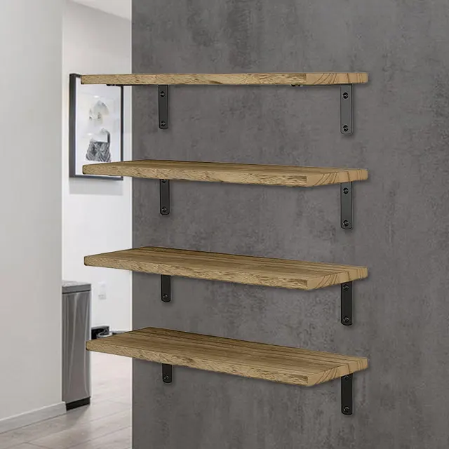 Estantes Flotantes De Madera Maciza Rústica,Estantes De Pared De Metal