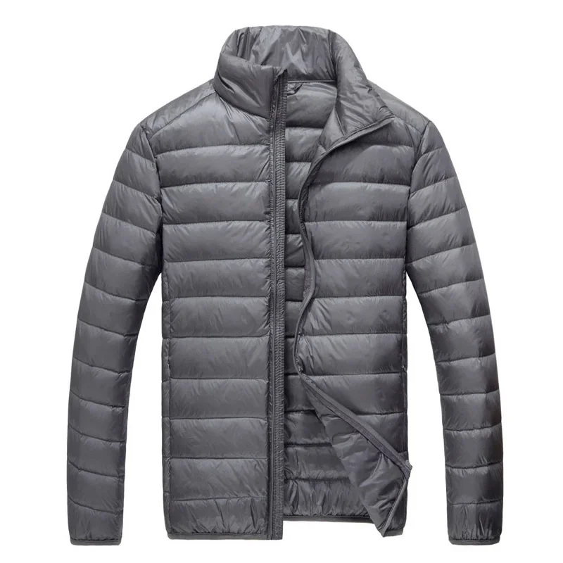 Schinteon men down jacket mens jacket Ultralight White Duck Down Jacket Thin Stand Collar Solid Color Simple Autumn Outwear