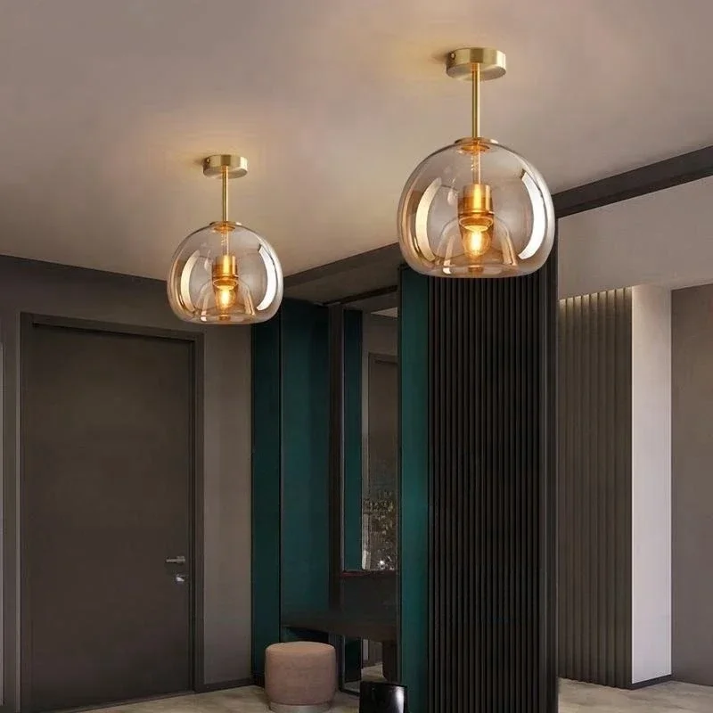 

Nordic Luxury Retro Round Glass Ceiling Lamp Bedroom Corridor LED Pendant Chandelier Home Interior Decoration Art Lighting