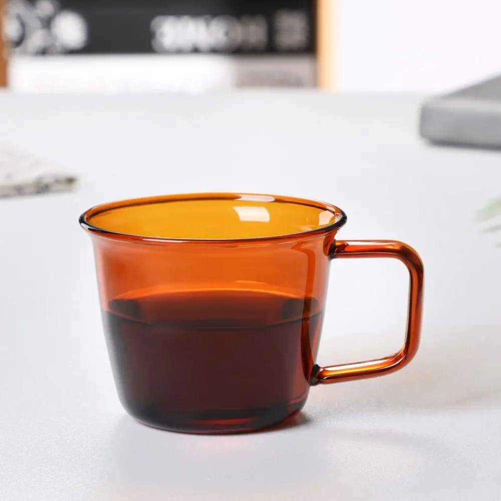 Colored Glass Coffee Cup 250ml High Borosilicate Amber Green Tea Cup Colored Glass Water with Handle Cold and Heat Resistant