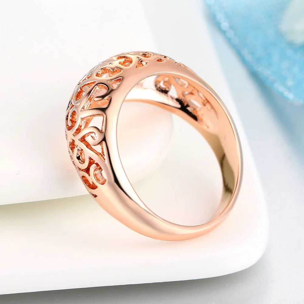 Gold Color Rings Gold Color Ring Finger Ring ZHOUYANG Vintage Chunky Ring For Women Hollow Out Flower