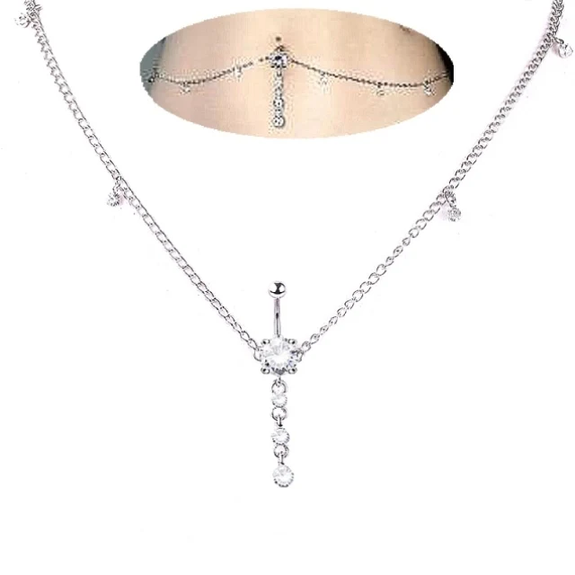Rhinestone Dangle Belly Button Ring Body Jewelry