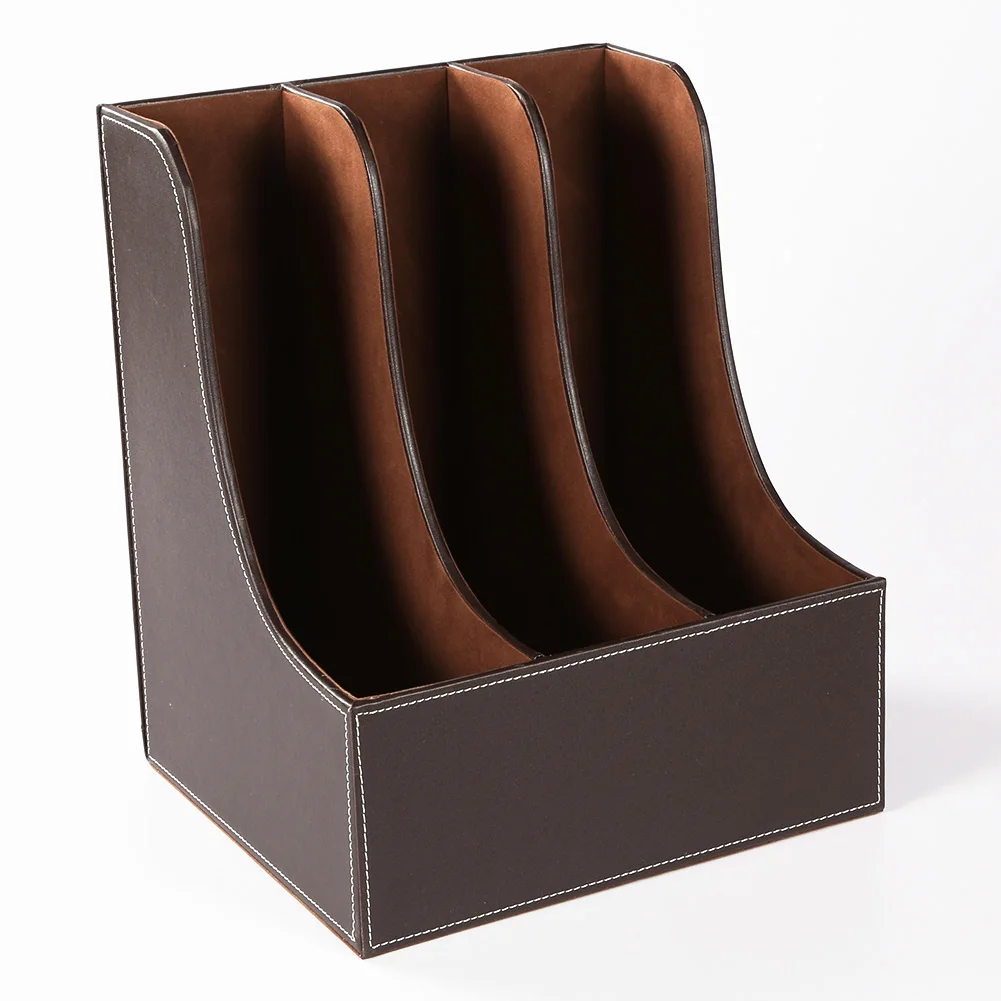 New PU Leather Magazine Display Rack Home Decor Small Brochure Holder Wooden Frame 3 Compartments Newspaper Rack Organizer