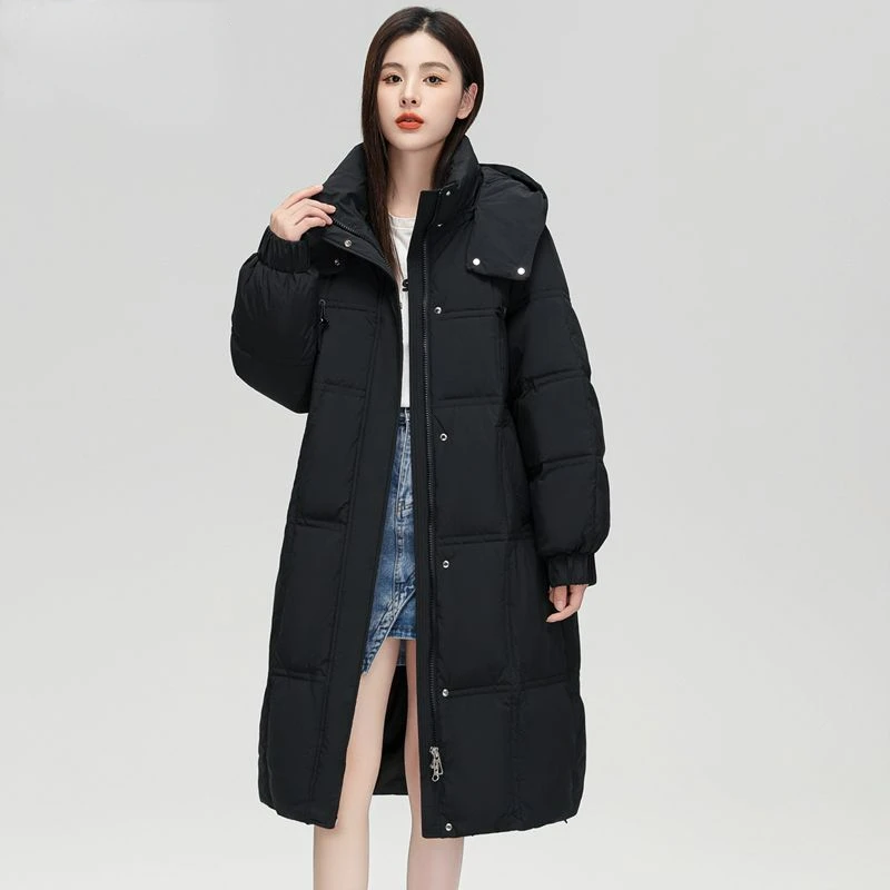 2023 New Women Down Jacket Winter Coat Female Mid Length Version Parkas Loose Thick Warm Outwear Leisure Time Hooded Overcoat