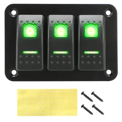 Versatile 3 - Gang Rocker Toggle Switch Panel with Circuit Breaker (Green)