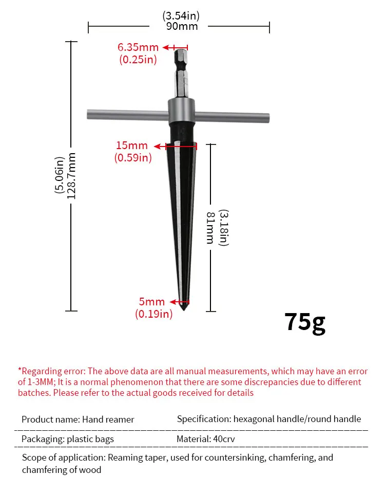 Hand reamer Taper Reamer Hand Metal Reamer Deburring Enlarge Pin Hole Handheld For Plastic Wood Metal Drilling Tools 3-13mm 5-16mm