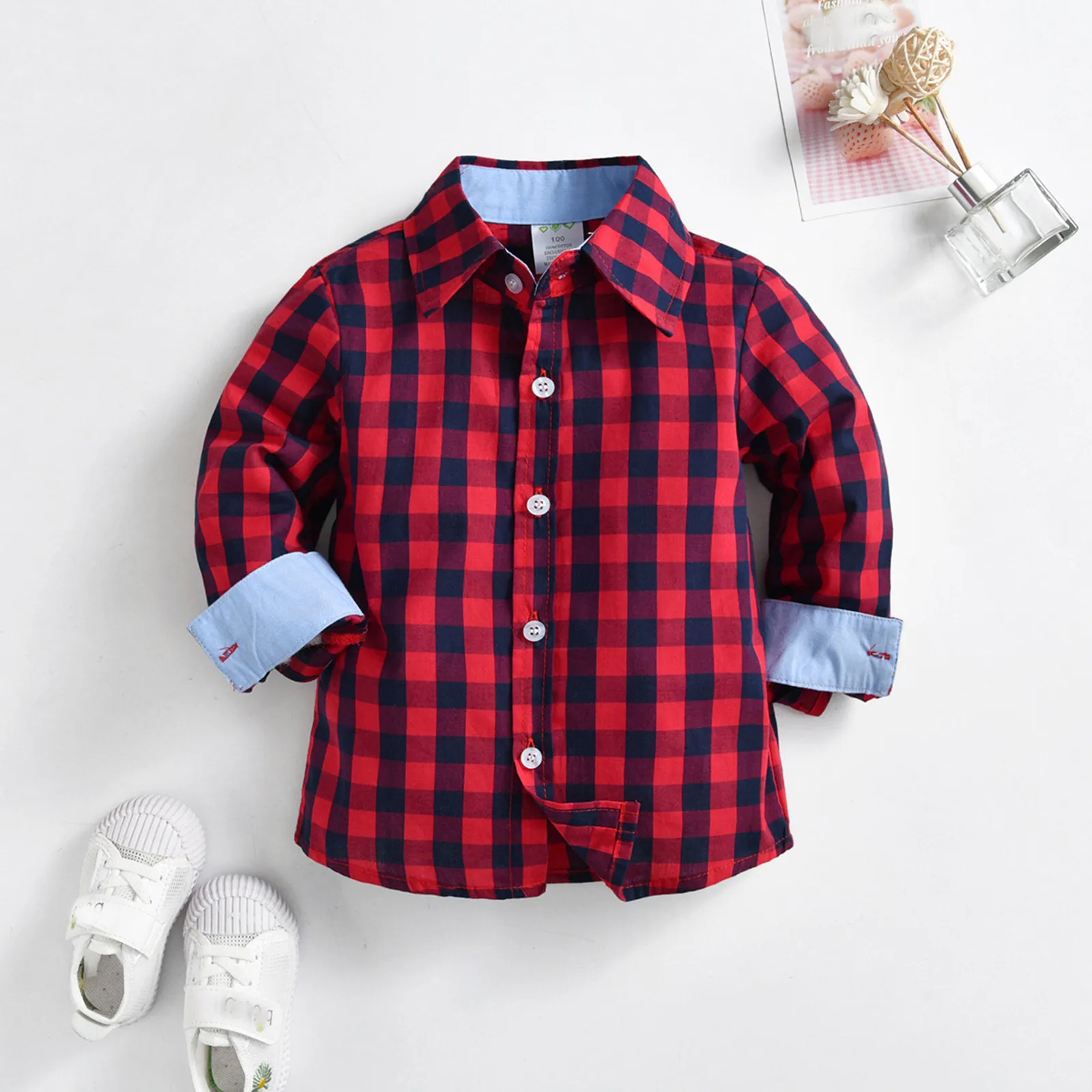 New Spring Toddler Boys Red Plaid Shirts Long Sleeve Shirts Outwear Shirt Coat For Babys Clothes For Youth Boys 1-6 Years