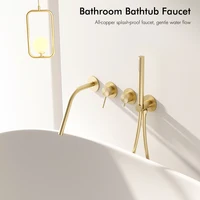 ชุดฝักบัวอาบน้ำแบบฝังผนังพร้อมฝักบัวมือถือแบบพกพา หัวฉีดยาวติดผนัง วาล์วควบคุมแบบติดผนัง 2 หัวจับ ทำจากทองเหลือง 2