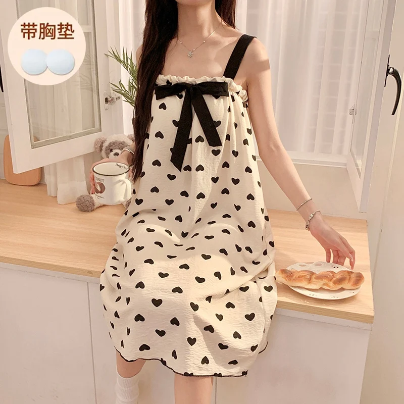 

2024 летнее сексуальное нижнее белье на бретельках хлопковые ночные рубашки с принтом Женская Корейская Милая одежда для сна Ночная Рубашка домашняя Ночная сорочка