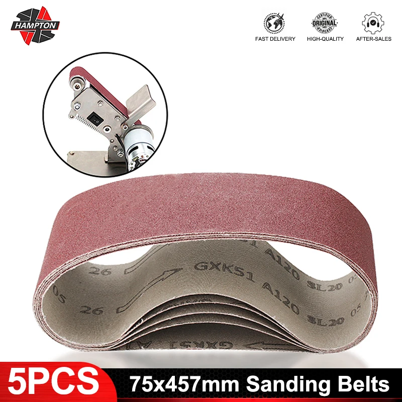 HAMPTON 75 x 457 mm Schleifbänder, 5-teiliges Schleifband-Set, Körnung 40/60/80/120, Schleifer, Schleifen, Polieren