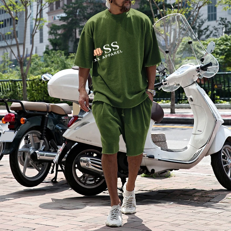 

Костюм мужской однотонный с шортами и коротким рукавом, повседневный уличный топ в стиле ретро, уличная одежда в стиле хип-хоп, большие размеры, лето 2023