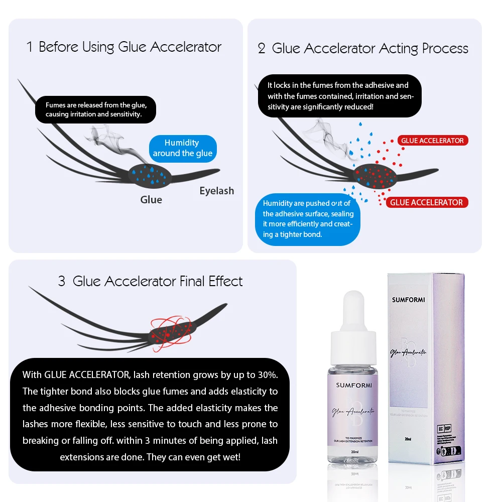 Gollee 1s Dry Eyelash Bond Mixed floral fragrance Eyelash Extension Glue with Bonder Glue Lash Fast Accelerator Waterproof Bond 6