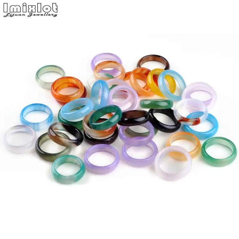 Colorful Resin Ring Agate Band Rings For Women, Smooth Assorted