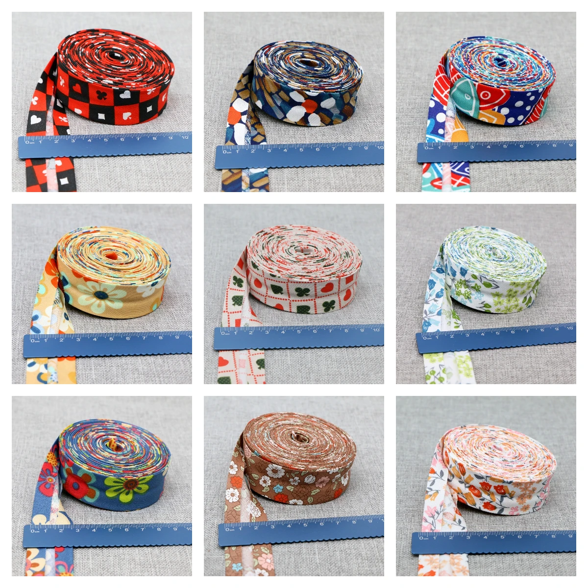 25mm/1 너비의 100% 면 인쇄 바이어스 테이프, DIY 봉제 가장자리 재료용 면 능직 바이어스 바인딩 테이프에 인쇄된 꽃