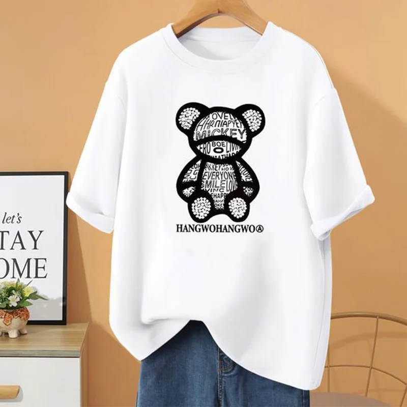 

Womens Clothing Vintage Basic Pullovers, Cartoon Printing 100% cotton T-Shirt, Summer Loose Casual O-Neck Short Sleeve Top Tee