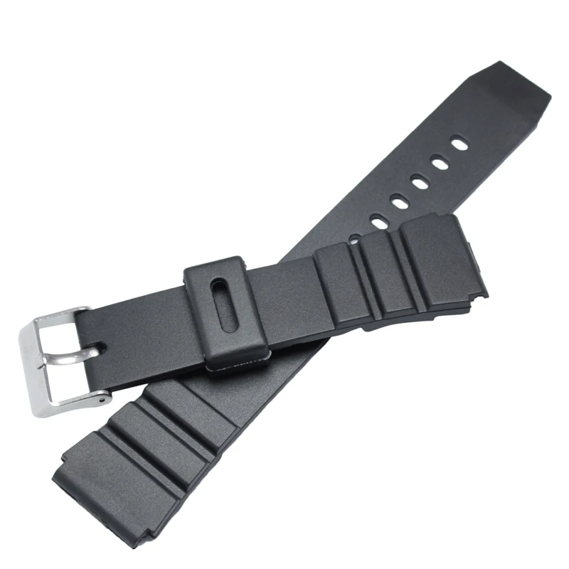 Black Silicone Sport Diving Watch Band with Silver Pin Buckle