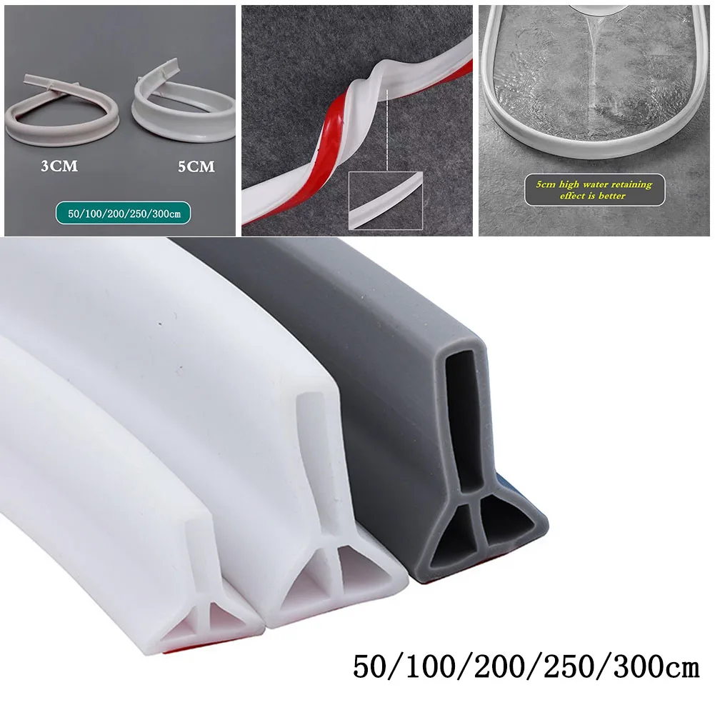 

Shower Barrier Water Stopper Bathroom Waterproof Strip Water Barrier Silicone With Adhesive Leak Proof For Bathroom Kitchen Tool