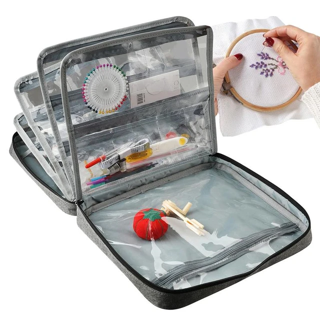 Embroidery Organizer Bag Portable Needle Work Storage Bag Sewing