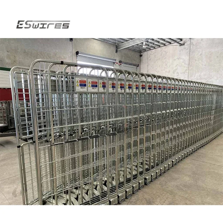 

Nestable collapsible durable 2-sided metal steel mesh welded folding rolling wire storage containers