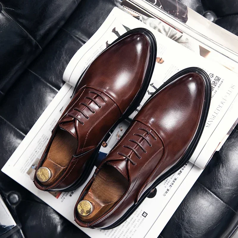 Business Formal Leather Shoes Men's Casual Suit Low Top Solid Wedding Color Fashion Oxford Shoes Pointed Office