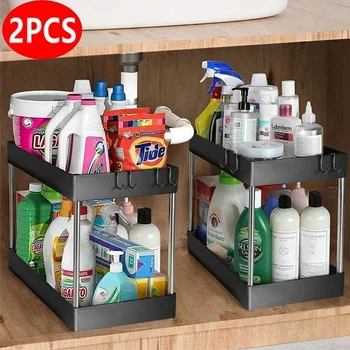 1/2 pezzi sotto il lavandino organizzatore di stoccaggio cassetto a 2 livelli armadio multiuso rack sotto il lavandino portaoggetti bagno cucina organizzatore 1