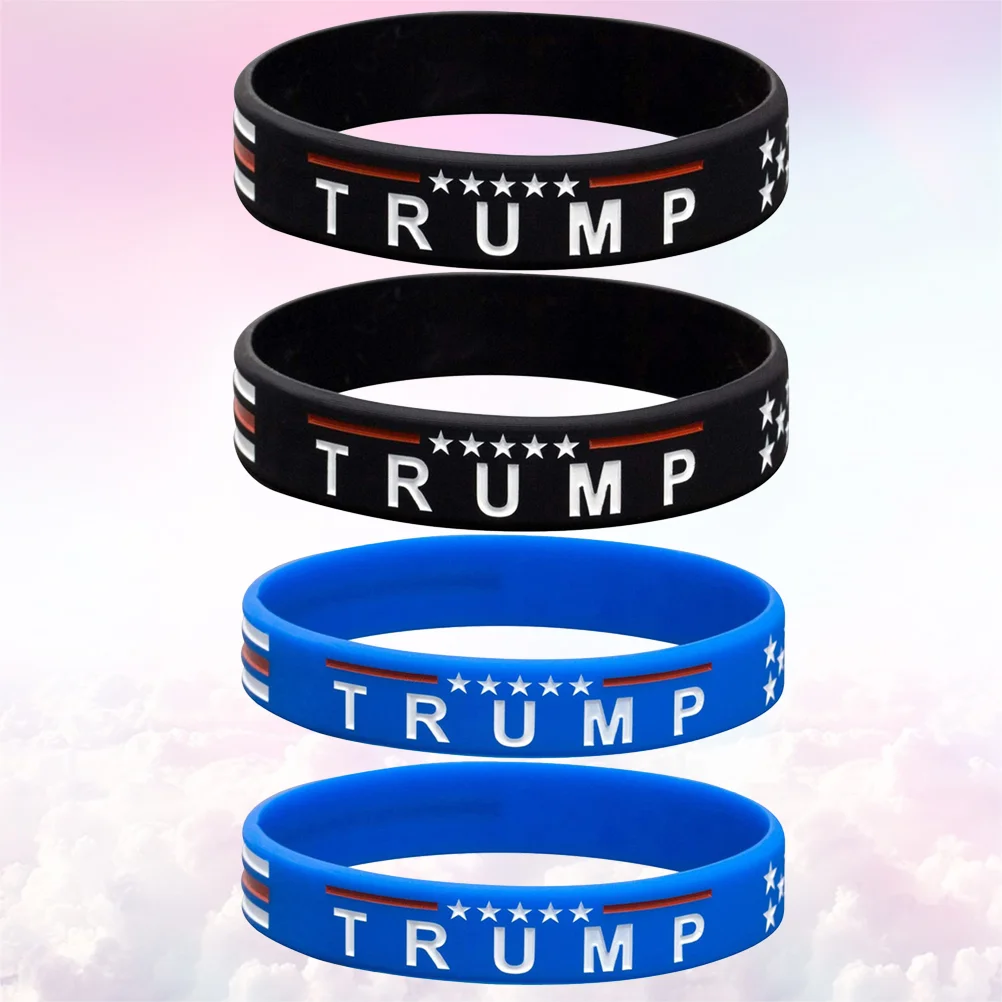 

4 Pcs/1 Pack Silicone Wristband Trump Flag Wrist Band Presidential Election Wristband for Woman Man Adults Kids (Blue/Black,