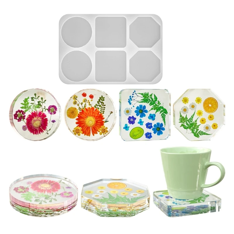 

DIY Round Square Silicone Molds 6 Cavity Resin Coasters Mold Multifunctional Cup Mat Epoxy Mold T8DE